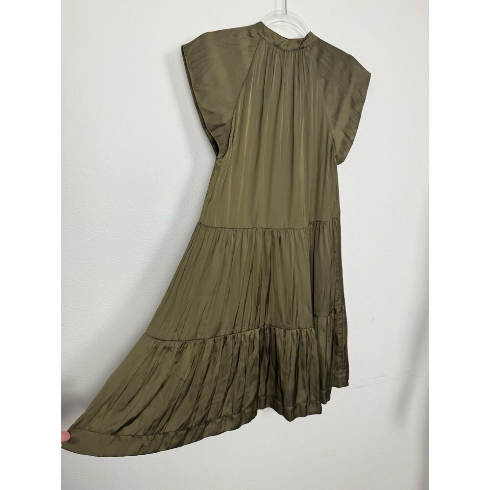 Zadig & Voltaire Olive Green Satin Dress Womens XS Flowy Tiered Mini $358 - Picture 7 of 13